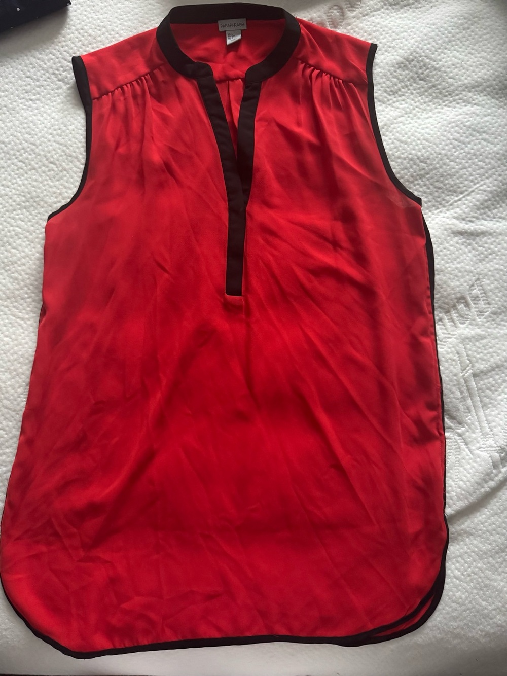 Paraphrase Red Sleeveless Split-Neck Camisole with Black Trim